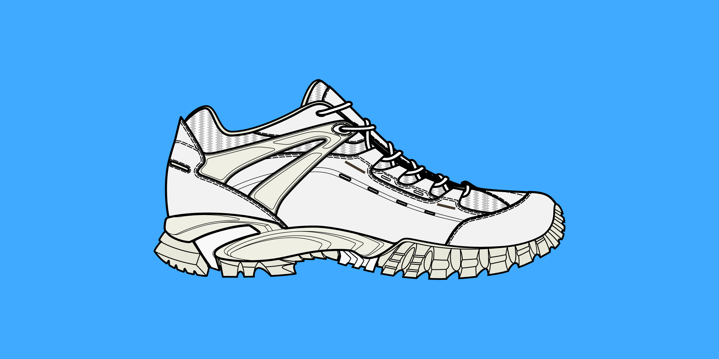 CAD image of a hiking shoe on a blue background